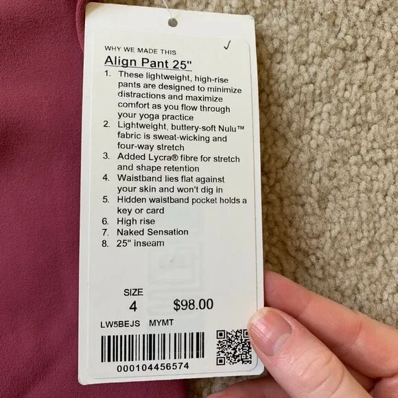 Lululemon Women's Align Pant 25", Misty Merlot MYMT, size 4 NWT